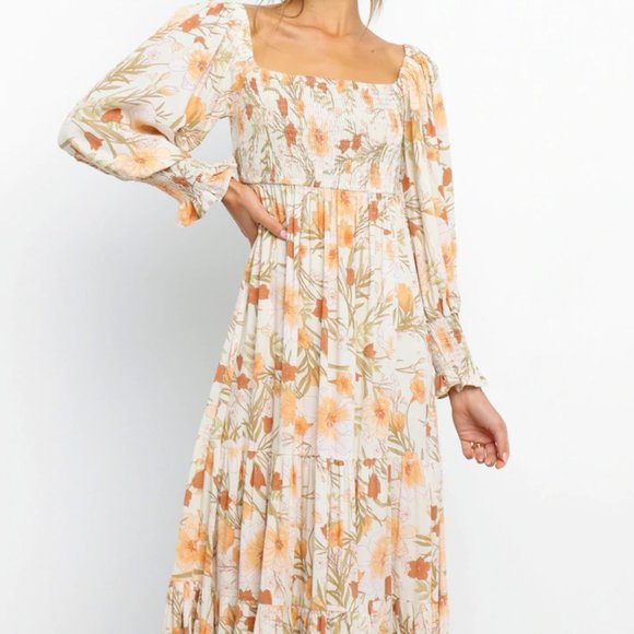 NWOT - Petal & Pup Square Neck Shirred Floral Midi Dress - Picture 1 of 7